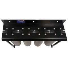The US Water Systems Zeta-Charged 4-Stage Filter System by US Water Systems Inc features a black wall-mounted bracket with four cylindrical containers, each secured by a latch and visible screws on the top panel.