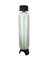 The US Water Systems Inc Fleck 2815 1.5 Backwashing Sediment Filter (21-62 GPM) features a tall, cylindrical tank with black base and Fleck 2815 control—ideal for commercial sediment filtration.