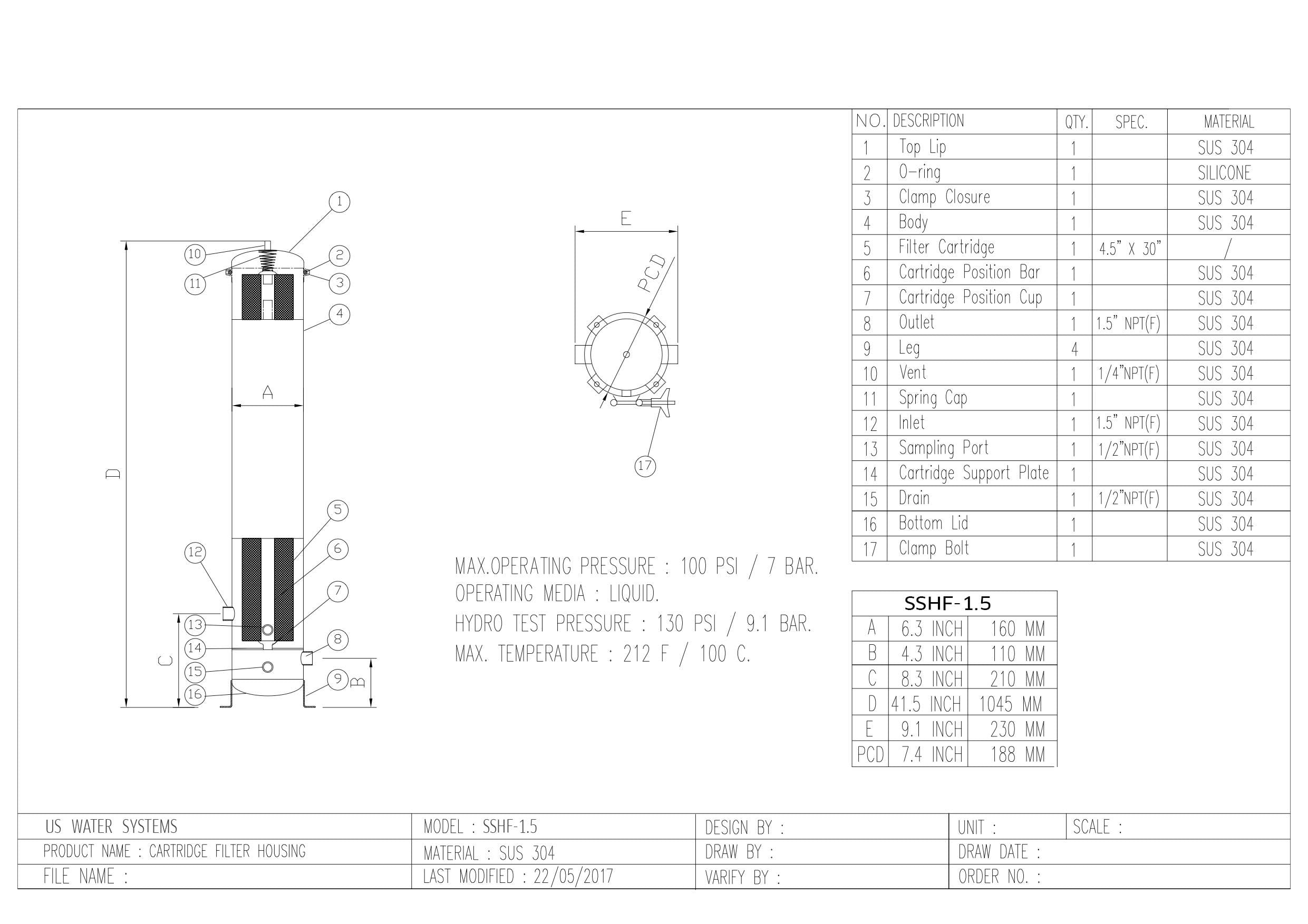 US Water Mod Pod Stainless Steel 1.5" Commercial Filter Housing - US Water Systems