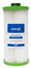 The US Water Systems Limeblaster 4.5" x 10" Replacement Cartridge by Waterlogix features a pleated white design with green end caps—made in the USA—for long-lasting, clean, safe drinking water.