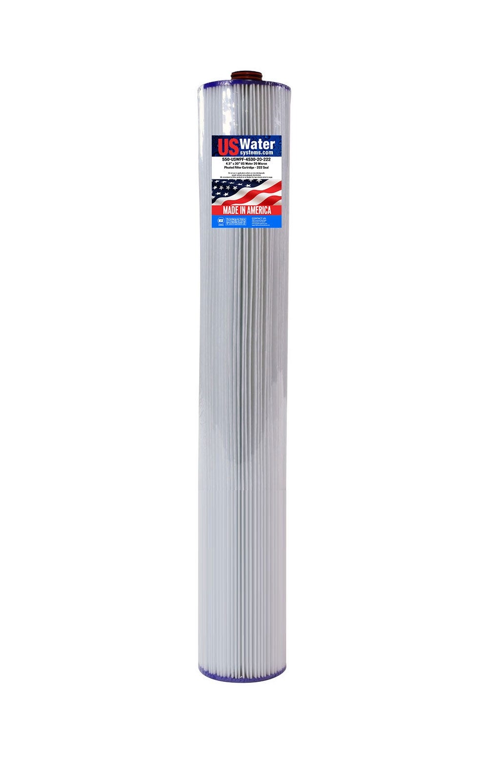 US Water 4.5" x 30" Pleated Filter Cartridge 20 Micron - 222 Seal
