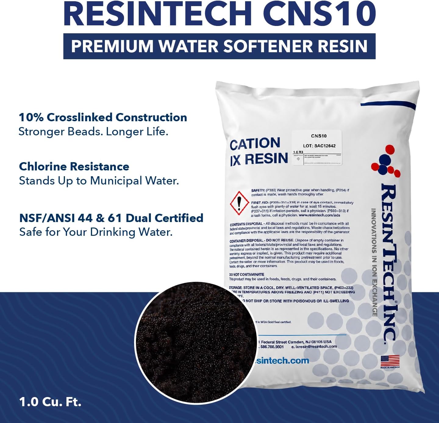 Resintech CNS10 Premium 10% Crosslinked Water Softener Resin - 1 CU/FT - US Water Systems