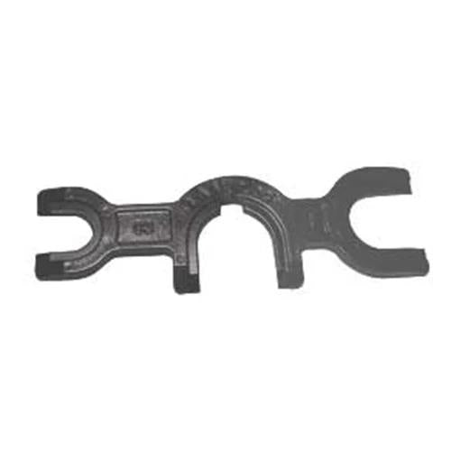 The US Water Systems Inc Mur-lok Quick Connect Fitting Release Tool is a black metal spanner with 1/4", 3/8", and 1/2" slots, ideal for tightening or loosening John Guest compatible fittings.
