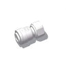 The US Water Systems G A Murdock 3/8" Quick Connect x 7/16 UNS Faucet Connector Fitting is a white plastic push-to-connect fitting for refrigerator water lines, shown with a hexagonal end on a plain white background.