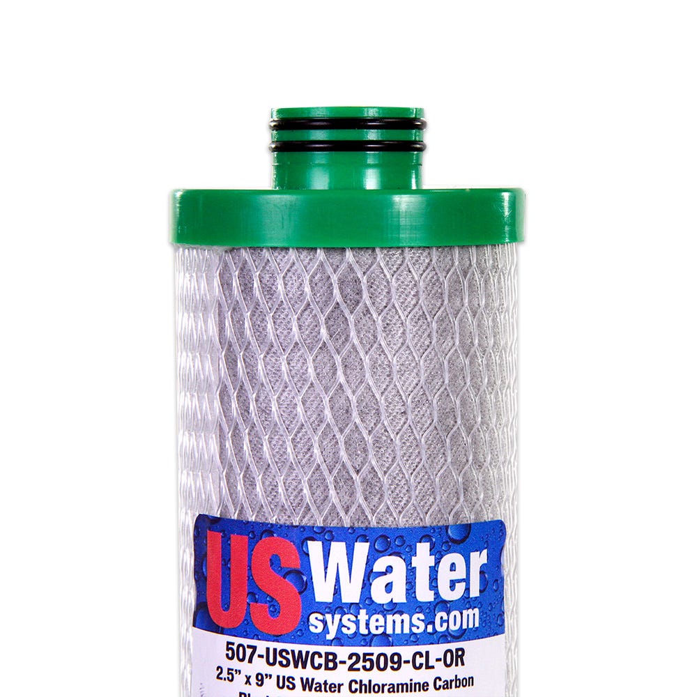 US Water Systems Chloramine Carbon Block Filter 2.5 x 9 Double O-Ring Seal