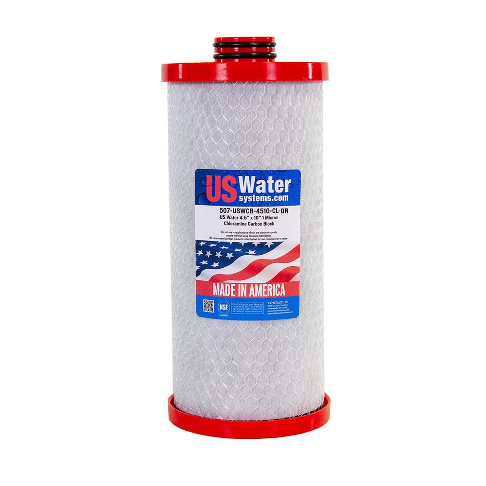 US Water 4.5 x 10 Chloramine Carbon Block Filter Double O-Ring Seal | USWCB-4510-CL-OR